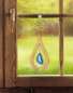 Preview: Fensterbild Holzhänger Tropfen mit blauer Achatscheibe Harmonieobjekt