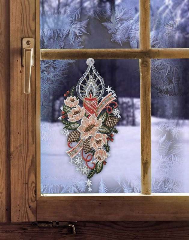 Fensterbild Weihnachten FESTLICHE KERZE Plauener Spitze inkl. Saughaken