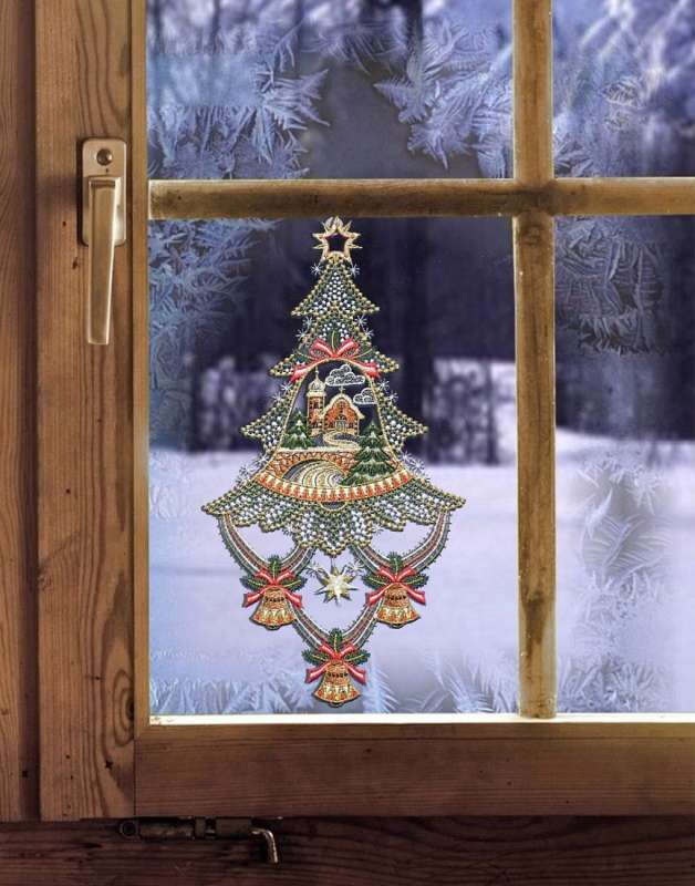 Weihnachts-Fensterbild BAUM MIT KIRCHE inkl. Saughaken Fensterdeko Weihnachten