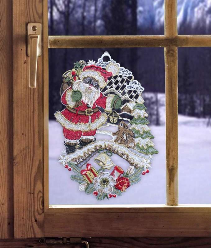 Weihnachtsfensterbild SANTA MIT HASE Weihnachtsdeko Fensterdeko inkl. Saugnapf