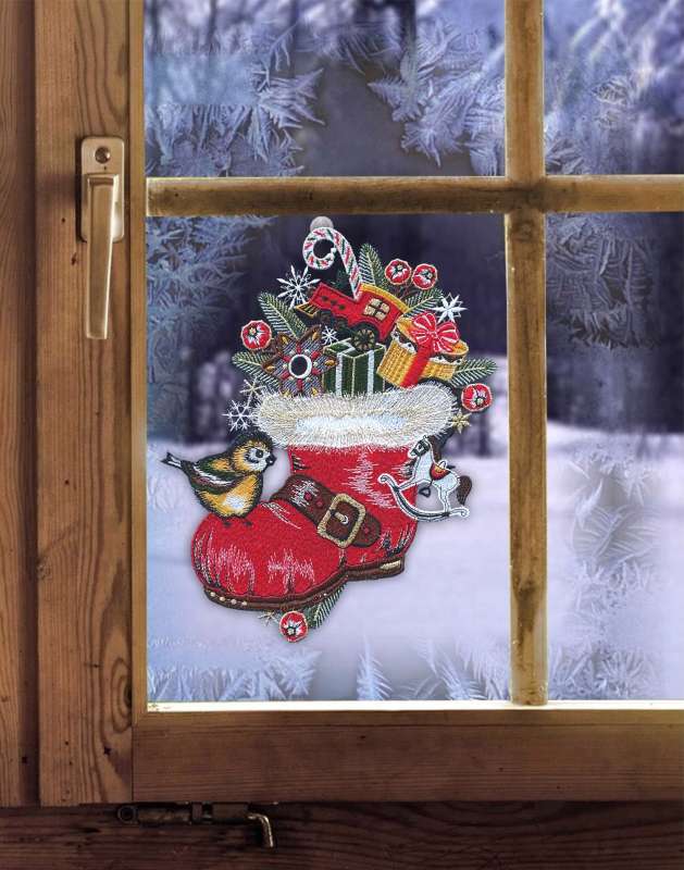 Fensterdekoration NIKOLAUSTAG Plauener Spitze Weihnachtsdeko inkl. Saughaken
