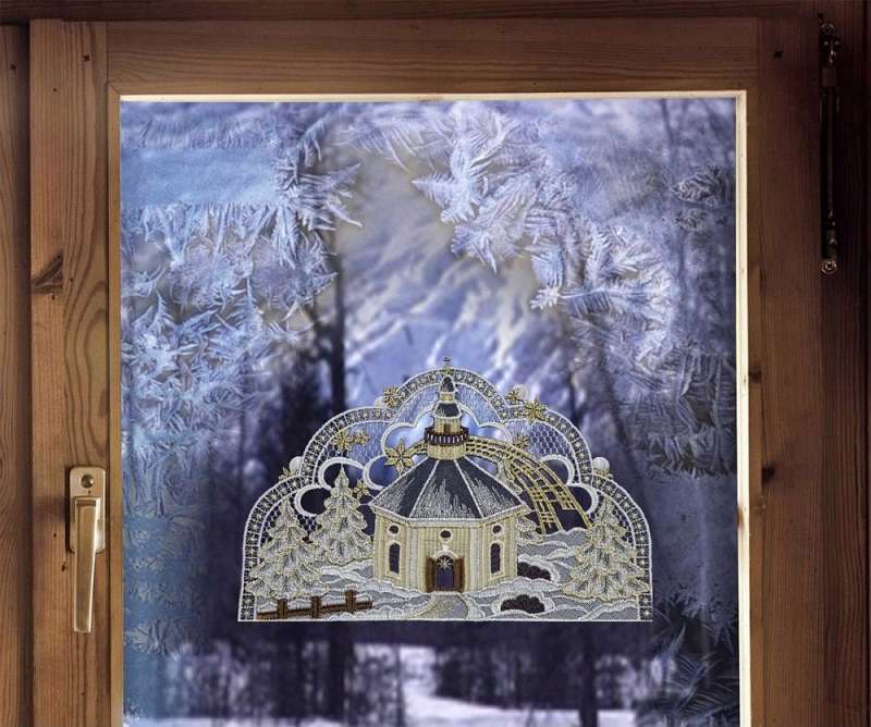 Weihnachtsfensterbild XXL SEIFFENER KIRCHE  aus Plauener Spitze Weihnachtsdeko