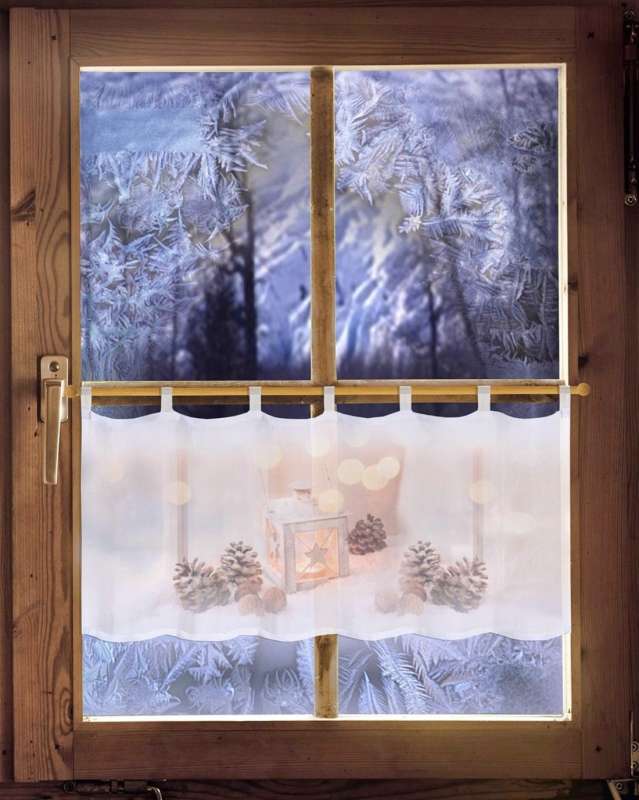 Weihnachtleiche Landhausgardine WINTERLICHE LATERNE 45 x 120 cm