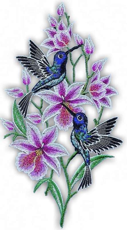 Fensterdeko Kolibris aus Plauener Stickerei