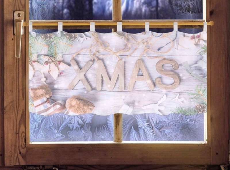 Scheibengardine MERRY-XMAS  weihnachtliche Landhausdeko 45 x 120 cm