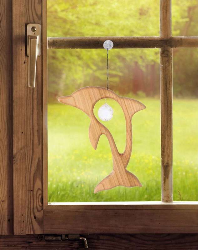 Fensterbild Holzhänger Delfin mit Kristall Mobile Harmonieobjekt