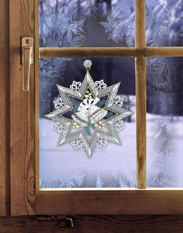 Fensterbild WEIHNACHTSSTERN Plauener Spitze inkl. Saughaken Weihnachtsdekoration