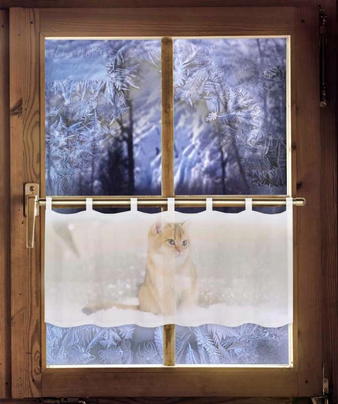 Scheibengardine KATZE 45 x 120cm weihnachtliche Landhausdeko