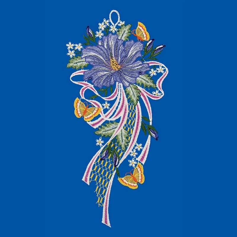 Fensterbild Hibiskus mit Bändern und Schmetterling Musterbild