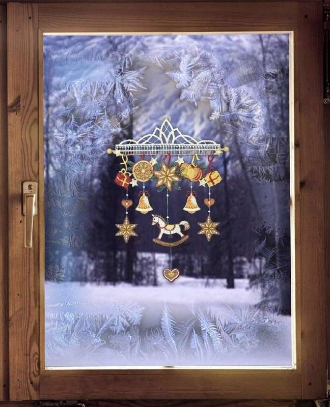 Fensterbild SCHAUKELPFERD Mobile Windspiel Weihnachten Plauener Spitze