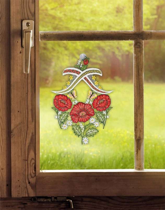 Fensterdeko Mohnblumen dekoriert