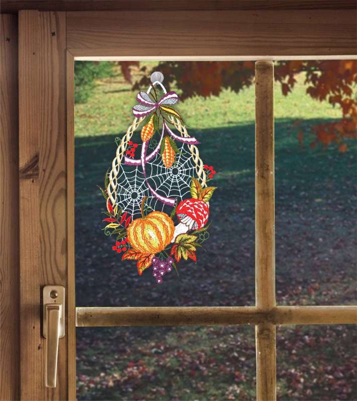 Fensterbild Goldener Herbst aus Plauener Spitze