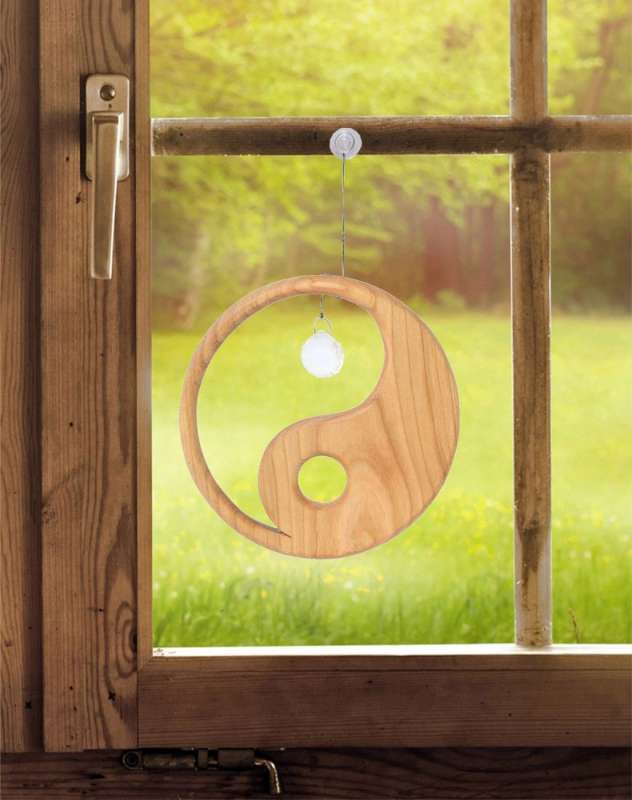 Holzhänger Yin Yang mit Kristall Mobile Harmonieobjekt Mobile