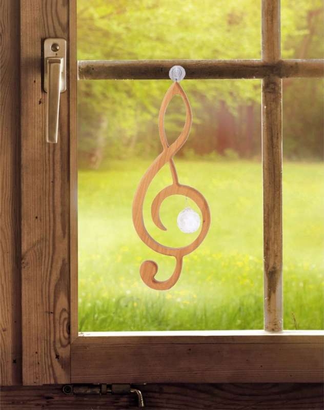 Fensterbild Holzhänger Violinschlüssel mit Kristall Harmonieobjekt Mobile