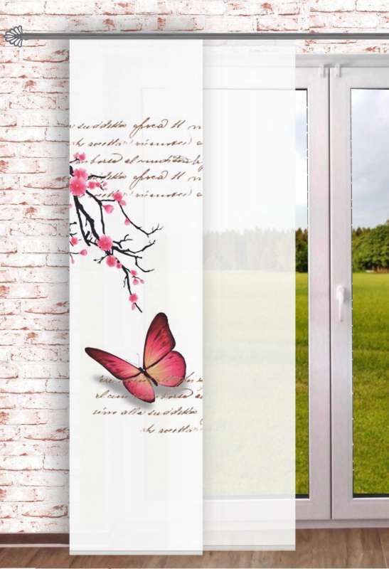 Flächengardine Schmetterling kombiniert mit transparenter Fläche