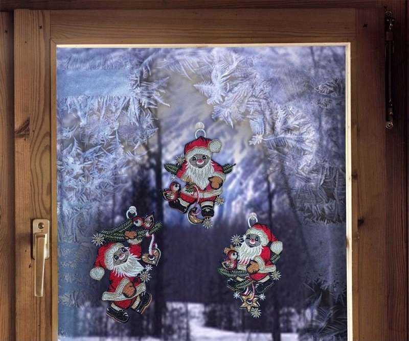 3er Set Fensterbilder LUSTIGE WICHTEL Weihnachtsdeko aus Plauener Spitze