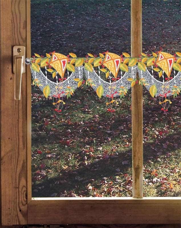 Kurzgardine Herbstdrachen am Fenster