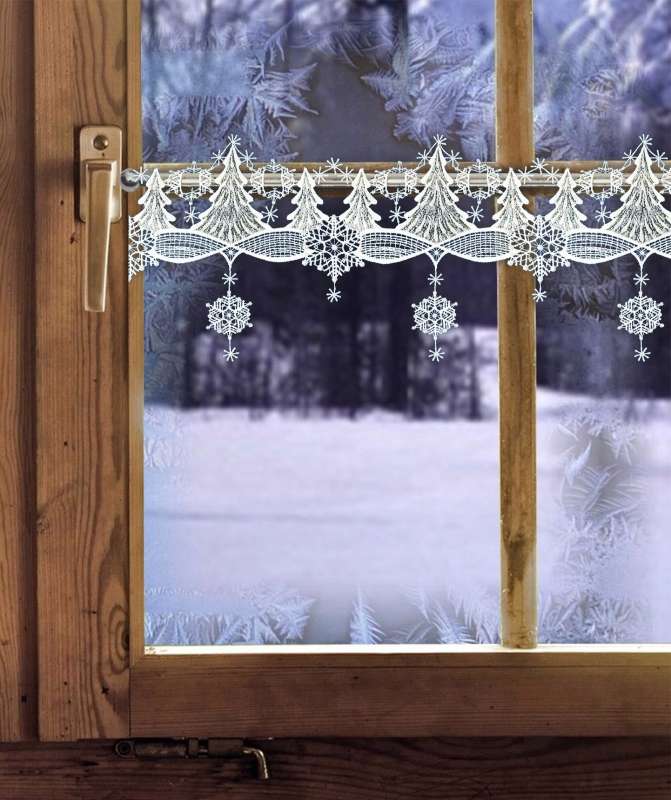 Kurzgardine Winterwald am Fenster