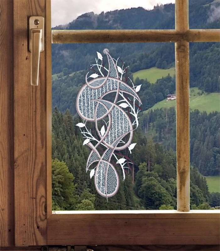 Saughaken Fensterbild aus echter Plauener Spitze "Blütenphantasie" inkl