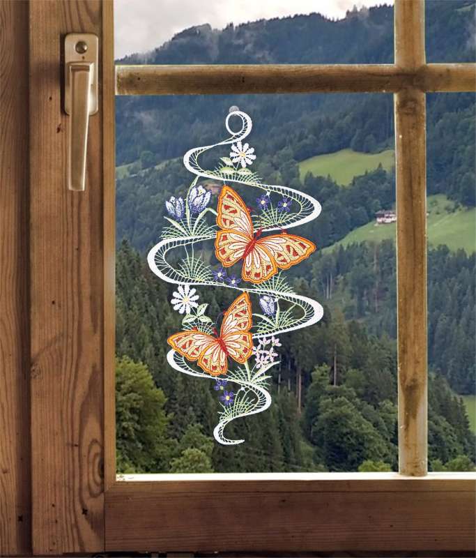 Fensterbild Schmetterlingstanz Plauener Spitze Frühling