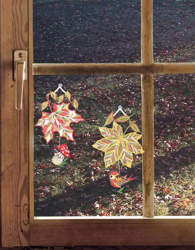 Fensterbilder Herbstblätter Plauener Spitze 2er Set