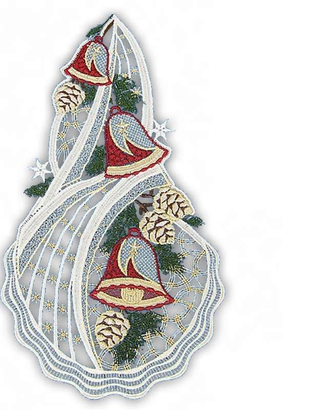 Weihnachtsfensterbild GLOCKENTON aus echter Plauener Spitze inkl. Saughaken