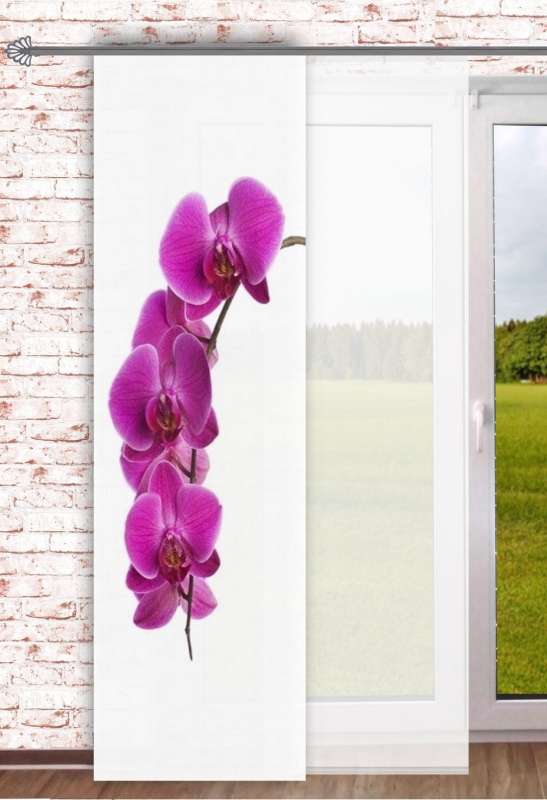 Flächengardine Orchideenrispe kombiniert mit transparenter Fläche