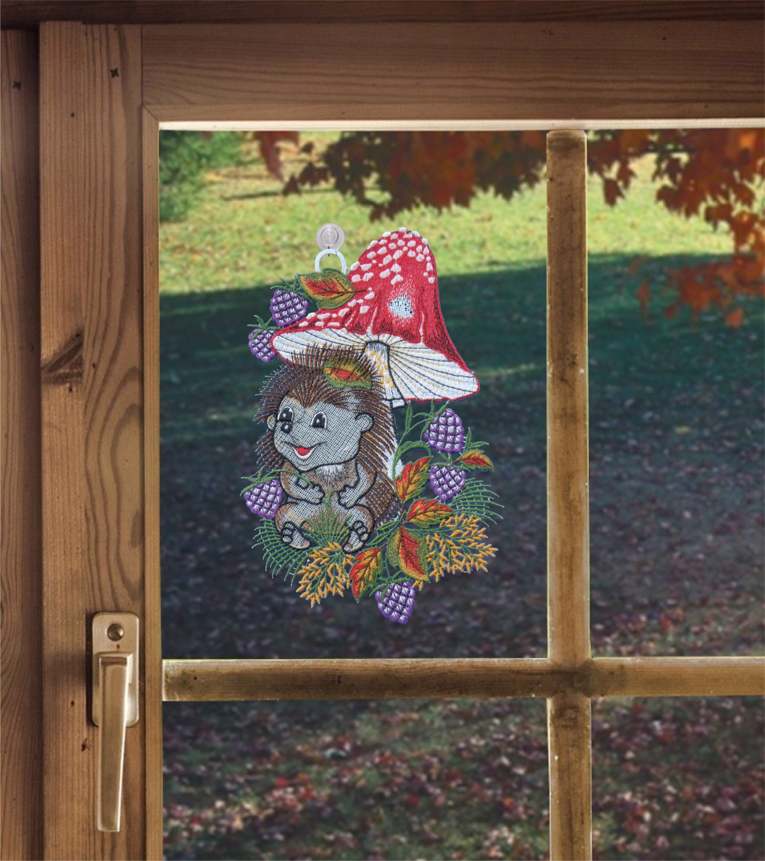 PLAUENER SPITZE ® Fensterbild HERBST Fensterdekoration IGEL Kinder KÜRBIS Wald 