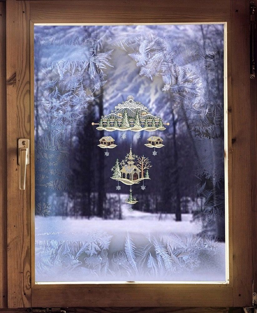 PLAUENER SPITZE ® Fensterbild SCHNEE Weihnachten KIRCHE Winterlandschaft WINTER 
