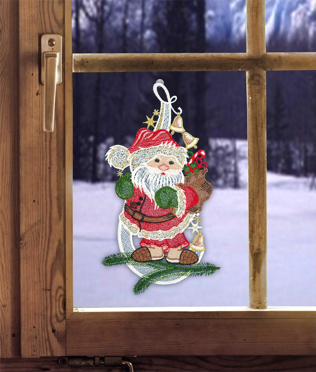 Gardinen-Welt Online Shop - Fensterbild Weihnachtsmann mit Glöckchen Fensterdeko  Weihnachten Adventsdeko