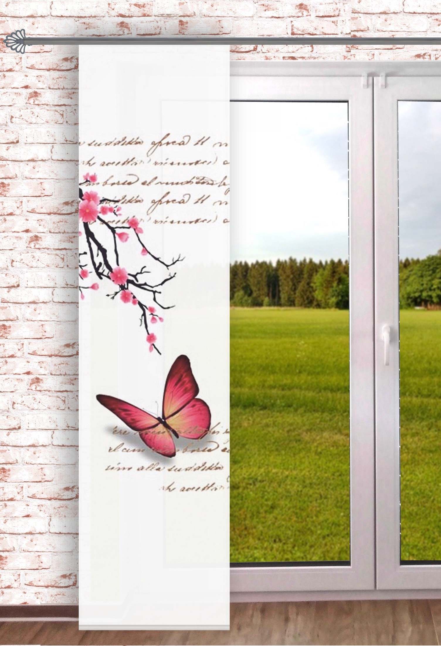 Schiebegardine transparent  Schmetterline weiß   Breite 60cm x Höhe 245cm 