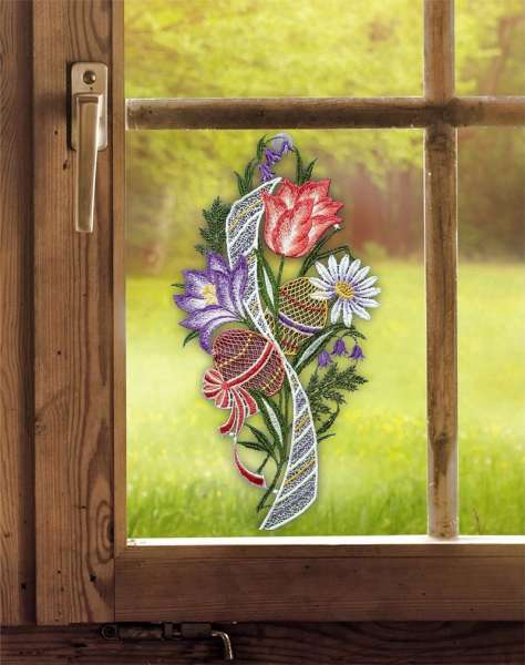 Fensterbild Osterei mit Tulpe