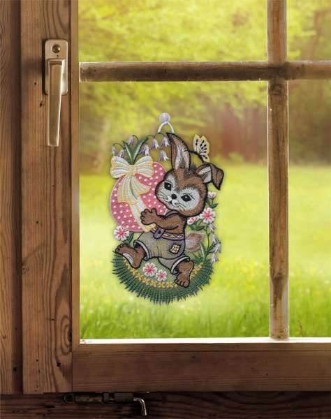 Fensterbild Osterhelfer mir Ei