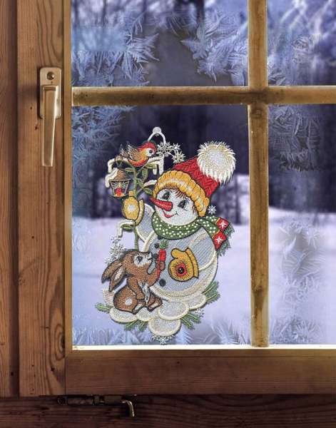 Fensterbild Winter SCHNEEMANN MIT LATERNE inkl. Saughaken Kinder-Winter-Deko