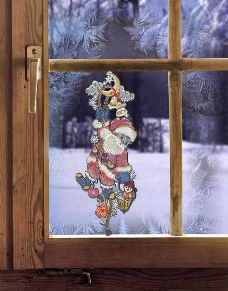 Weihnachtsfensterbild XXL WEIHNACHTSMANN AM SEIL Weihnachts-Kinder-Deko