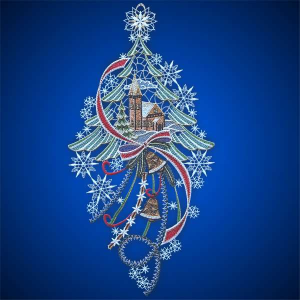 Weihnachtsfensterbild GLOCKENGELÄUT Plauener Spitze inkl. Saughaken