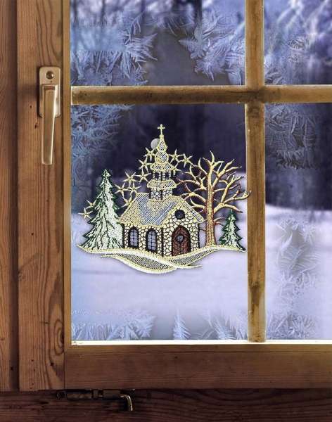 Fensterbild KLEINE KIRCHE Weihnachtsdekoration für das Fenster inkl. Saughaken