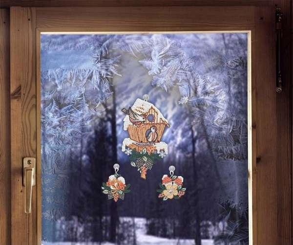 3er Set Fensterbilder FUTTERHAUS Plauener Spitze Weihnachts - Winterdeko