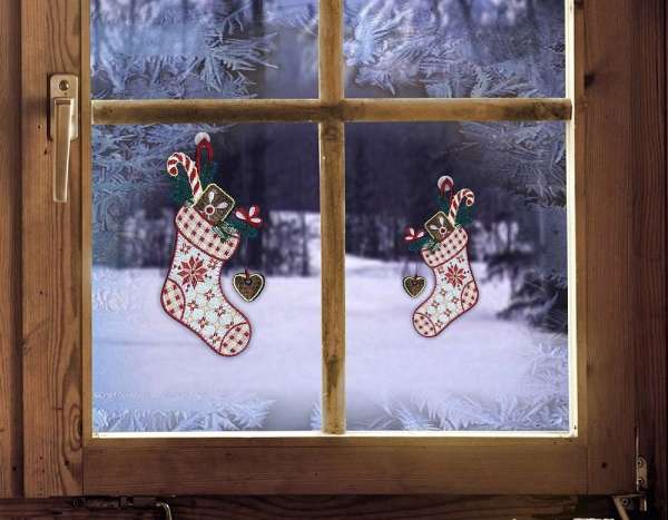 2er Set Weihnachtsfensterbilder NIKOLAUSSTIEFEL Plauener Spitze Weihnachtsdeko