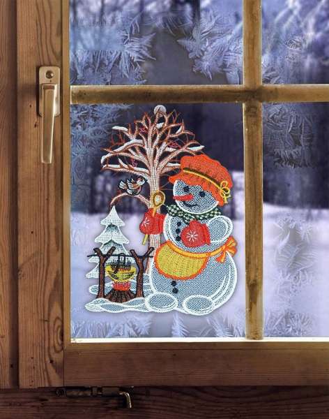 Winterfensterbild SCHNEEFRAU Plauener Spitze mit Sauhaken Weihnachts-Winterdeko