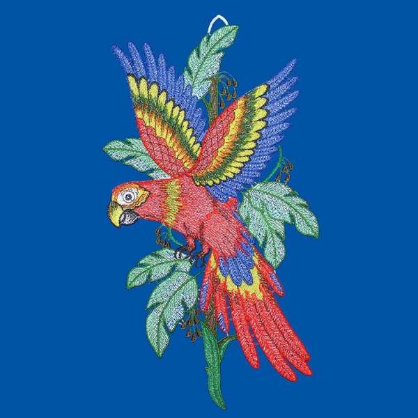 Fensterdeko Papagei rot, blau, gelb