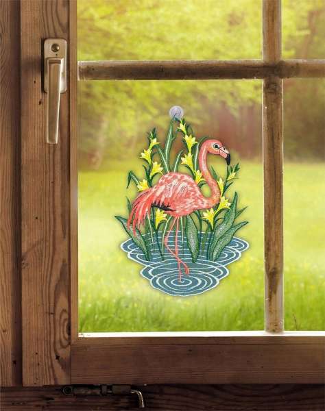 Spitzenbild Flamingo am Fenster