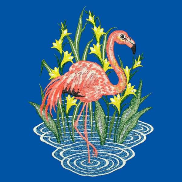 Fensterbild rosa Flamingo  im Teich