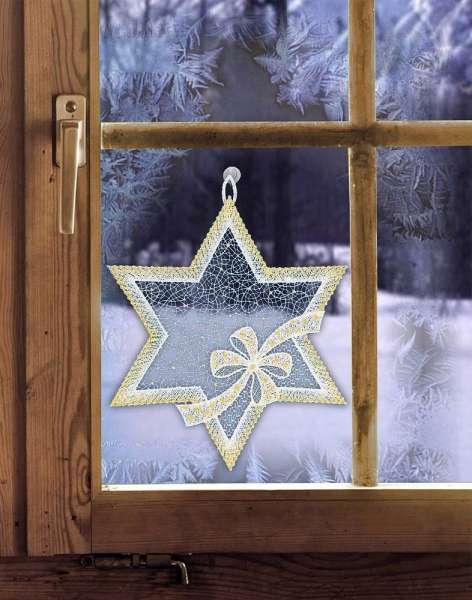 Fensterbilder Weihnachten STERN MIT SCHLEIFE gold  Plauener Spitze