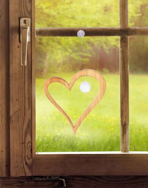 Fensterbild Holzhänger Herz mit Kristall Mobile Harmonie-Objekt