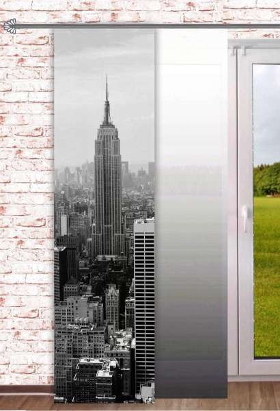 Flächenvorhang New York kombiniert mit einem Vorhang mit grauem Farbverlauf