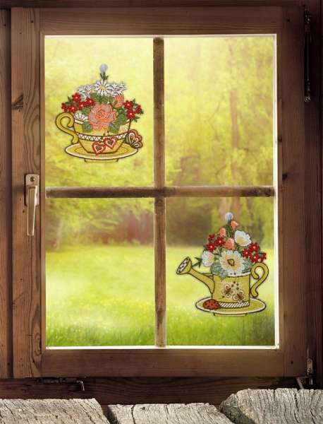 Küchen-Fensterbild Tanne und Kanne dekoriert