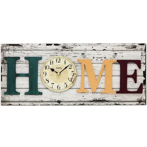 AMS 9428 Wanduhr HOME Quarz analog eckig vintage antik retro shabby