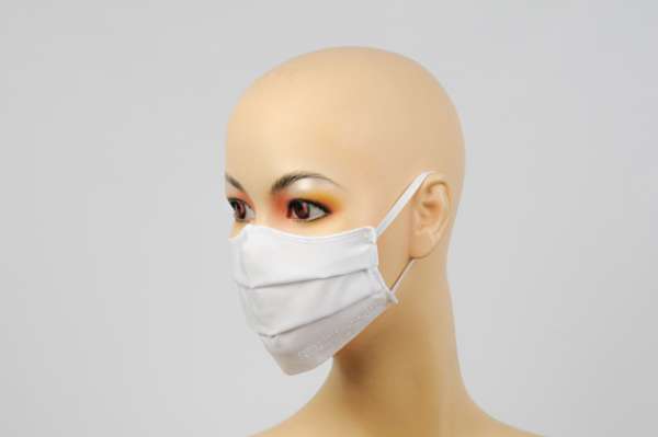 Mund-Nasen-Maske aus Stoff Größe M weiß-weiß mit Gummizug (waschbar bis 60 Grad, wiederverwendbar)