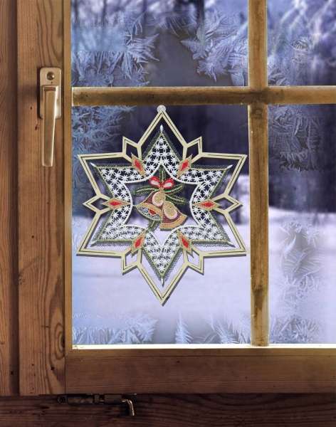 Fensterbild aus Holz Stern mit Glocken